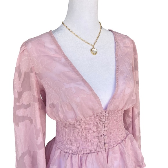 Lulu's Patio Date Floral Jacquard Button-Up Long Sleeve Top - Picture 6 of 10